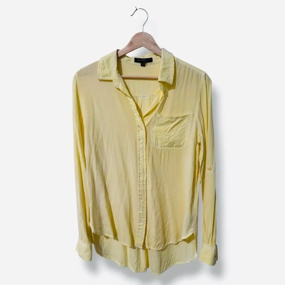 🔥4/$25 Velvet Heart Women's Long Sleeve Yellow Button-Up Shirt Size Small
